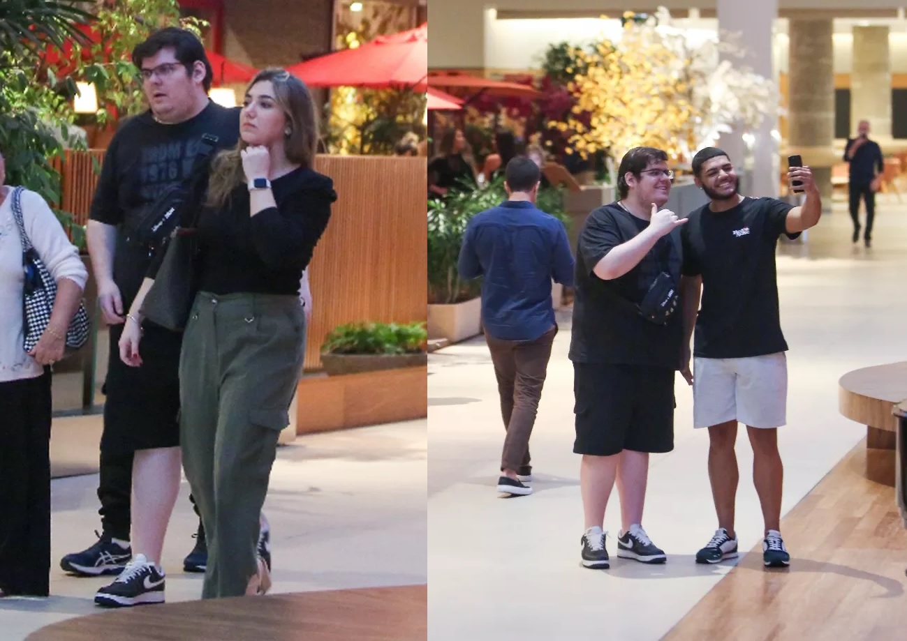 Casimiro curte passeio com a noiva em shopping e é tietado por fã