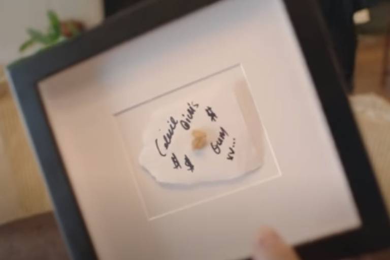 Adele tem chiclete mastigado por Celine Dion emoldurado