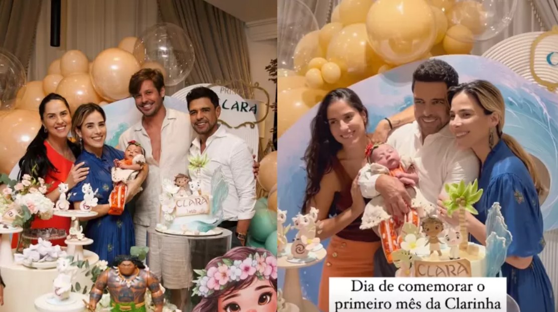 Zezé di Camargo e Graciele celebram 1º mês da filha com presença de Zilu
