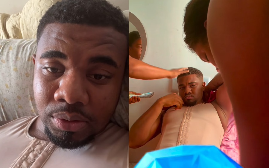 Davi Brito mostra a mãe e a irmã lhe dando banho após lipo