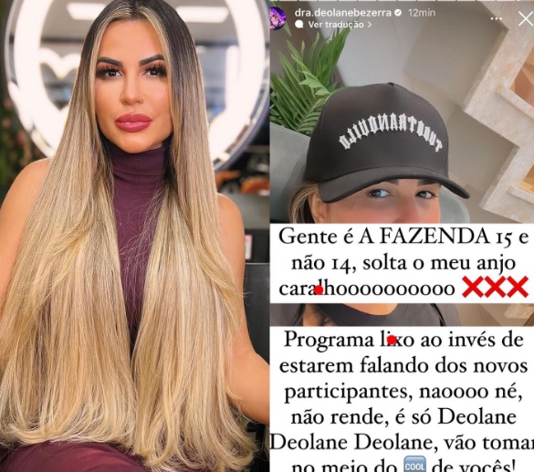 Deolane xinga A Fazenda após ser citada por programa: ‘lixo’