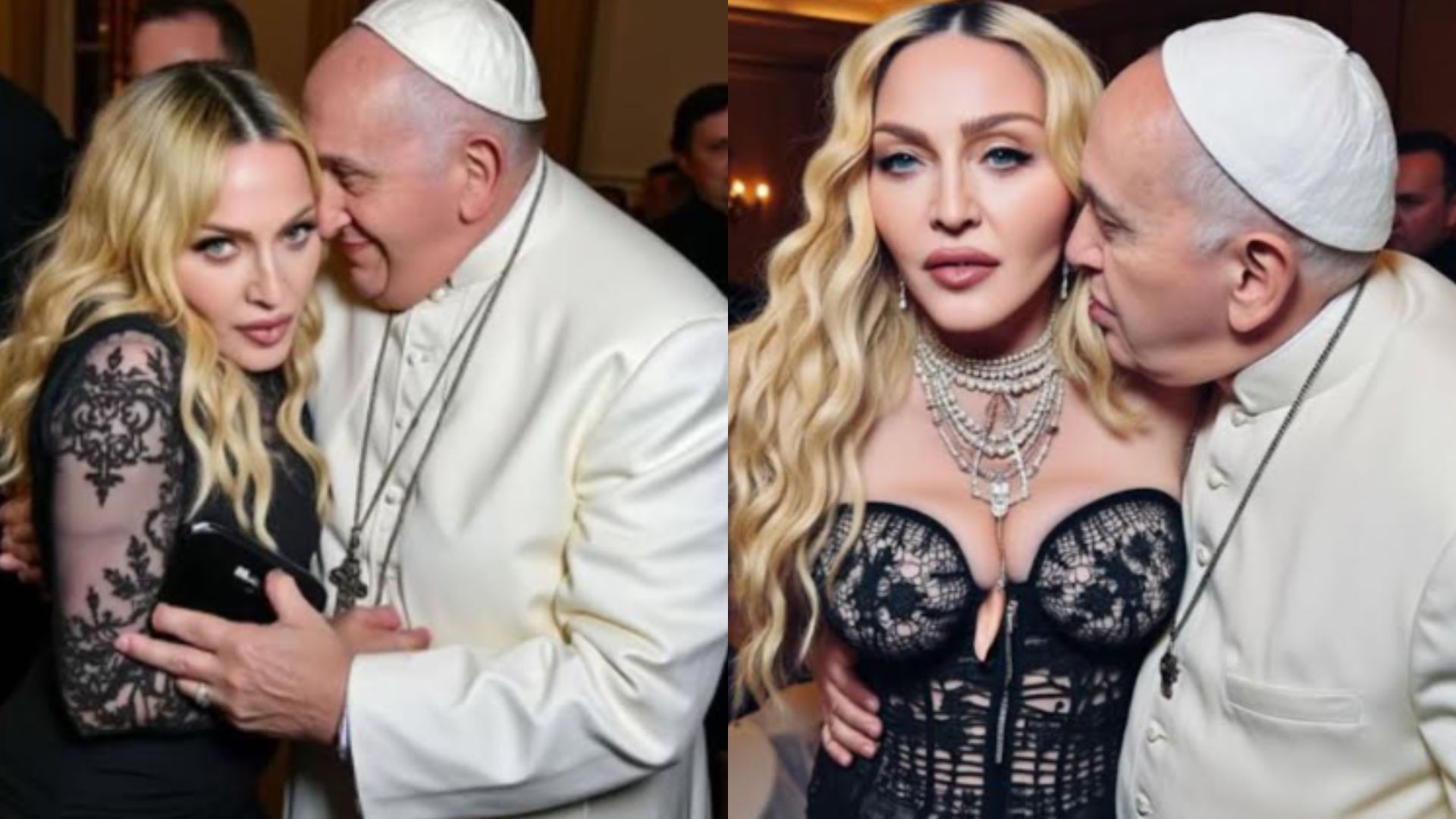 Madonna compartilha montagens em que aparece dando 'chamego' no papa 