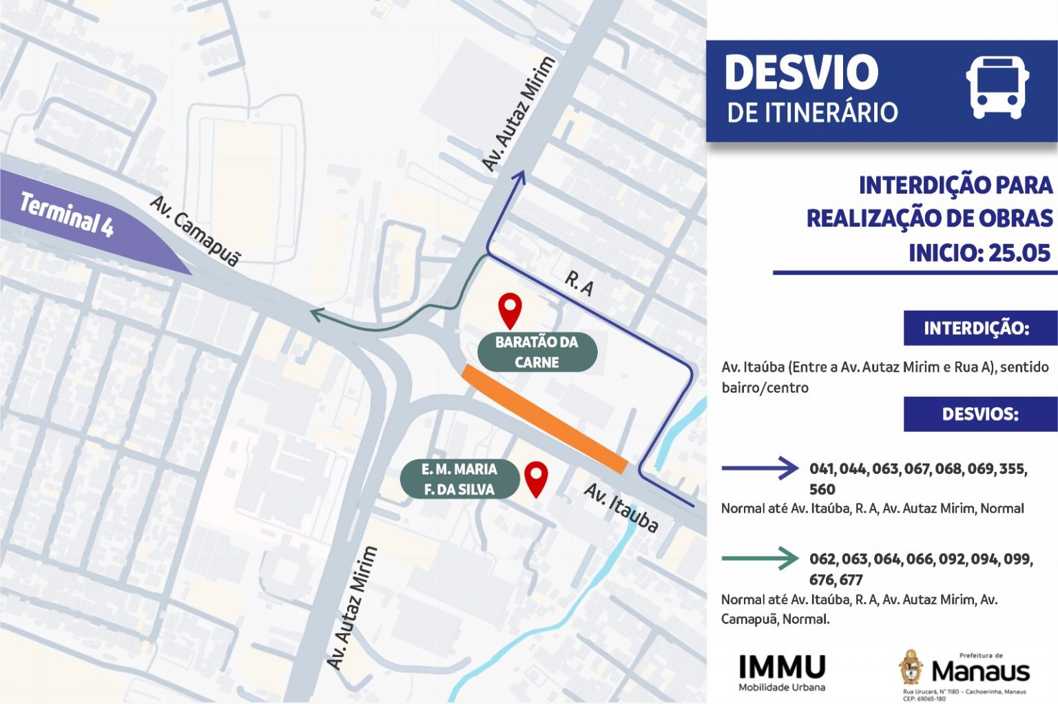 Trecho da avenida Itaúba será interditado a partir deste domingo