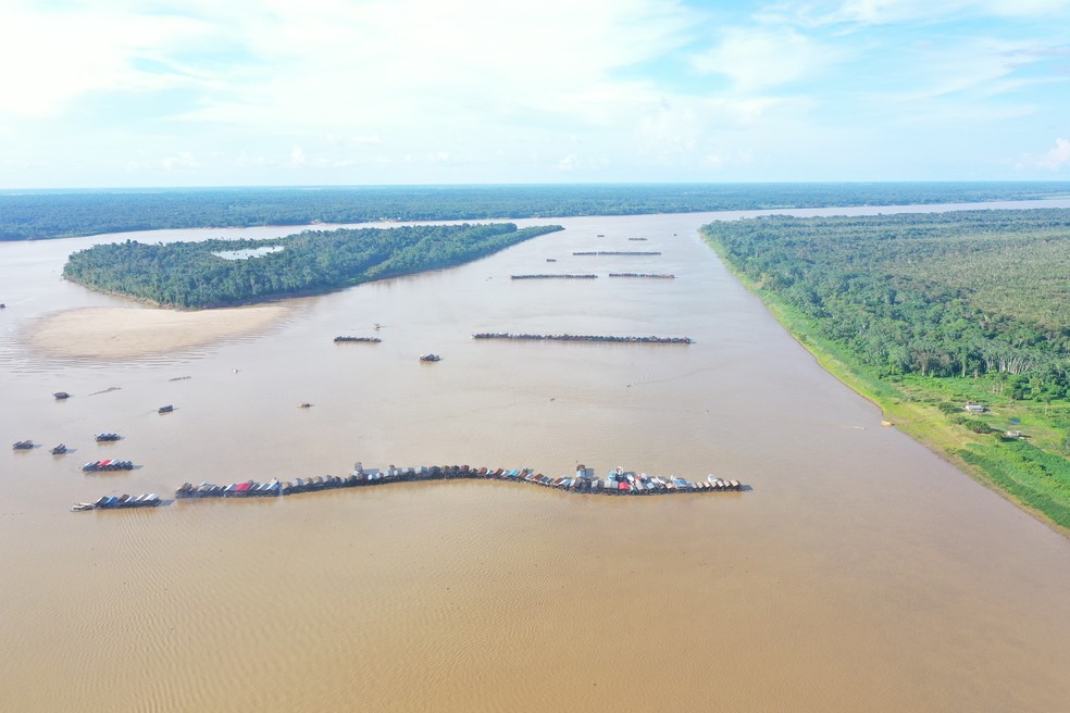 Cerca de 300 balsas de garimpo ilegal atracam no Rio Madeira, no Amazonas