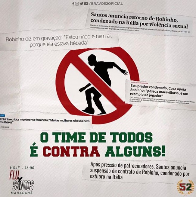 Torcedores do Fluminense se manifestam contra Santos e Robinho