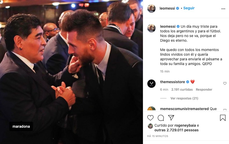 Messi homenageia Diego Maradona: 'é eterno'