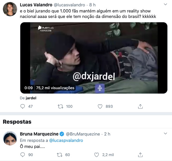 Bruna Marquezine ironiza comentário de Biel em A Fazenda