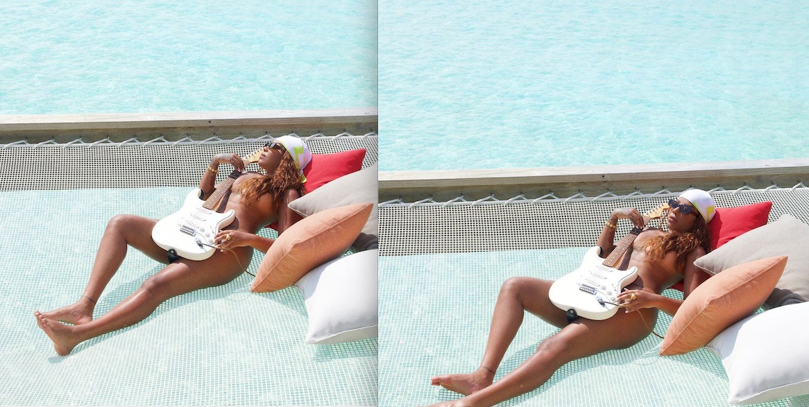 Nua, Ludmilla posa com guitarra em férias nas Maldivas 