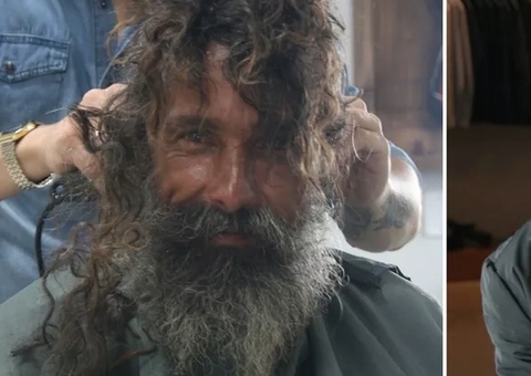 Morador de rua ganha banho de loja e surge irreconhecível 