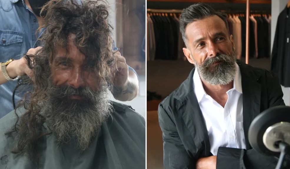 Morador de rua ganha banho de loja e surge irreconhecível 