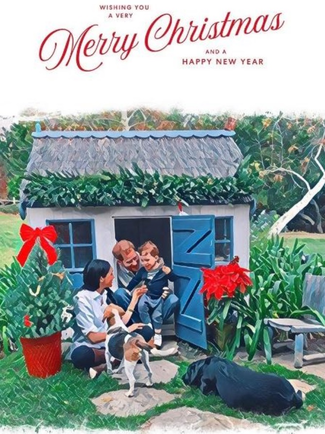 Príncipe Harry e Meghan divulgam cartão de 1º Natal longe da realeza