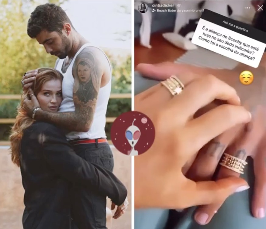 Cintia Dicker exibe alianças gigantescas com Pedro Scooby 