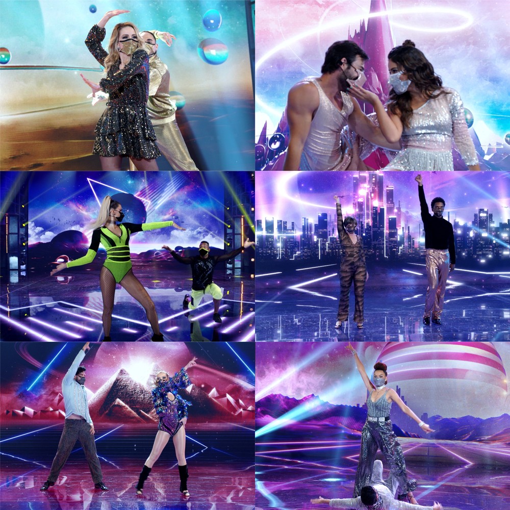 Participantes do Dança dos Famosos usam máscaras durante apresentação 