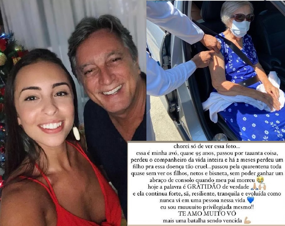 Filha de Eduardo Galvão se emociona com avó sendo vacinada