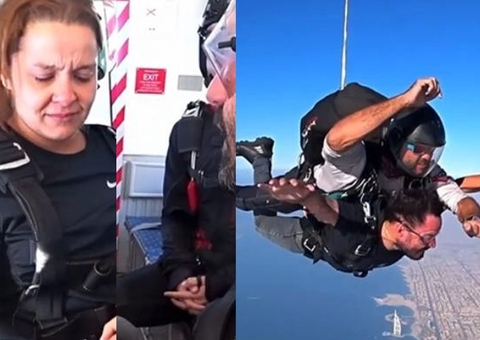 Fernando Zor pede Maiara em casamento durante salto de paraquedas