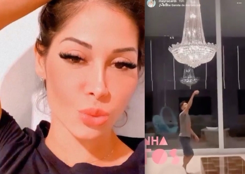 Mayra Cardi exibe lustres gigantescos em mansão e reclama da conta de luz