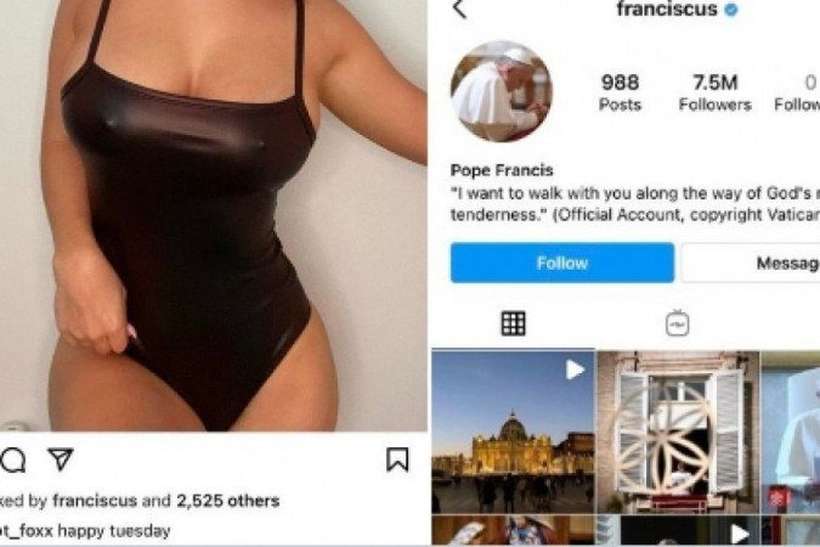 Pela segunda vez, conta do papa Francisco curte foto sensual de modelo