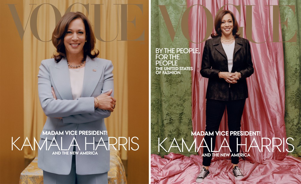 Web acusa Vogue americana de 'branquear' Kamala Harris em capa   
