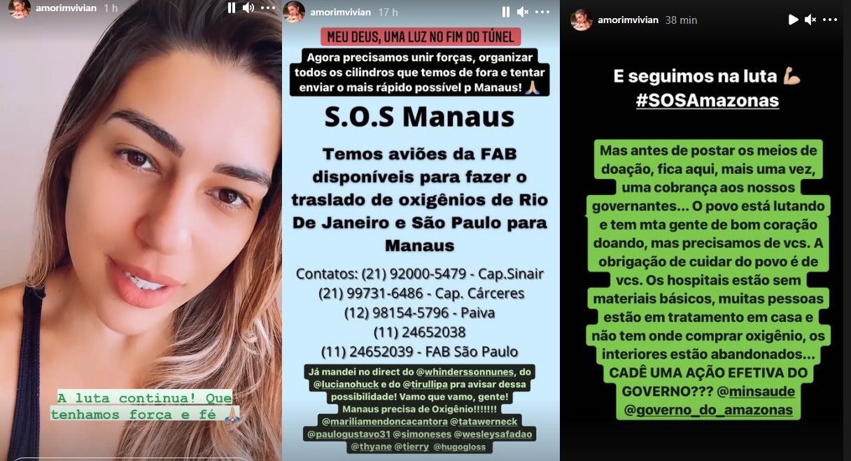 Vivian Amorim consegue contato da FAB para famosos transporem oxigênio