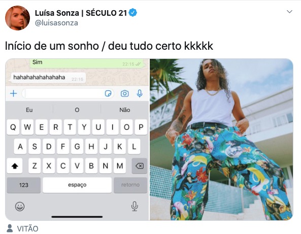 Vitão usa calça da maneira correta e Luísa Sonza comemora: 'deu tudo certo'