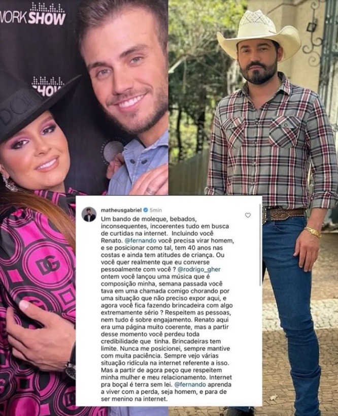 Namorado de Maiara detona Fernando Zor: 'precisa virar homem'