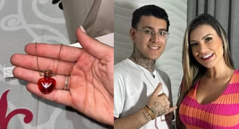 Filho de Andressa Urach presenteia namorada com pingente com próprio sangue