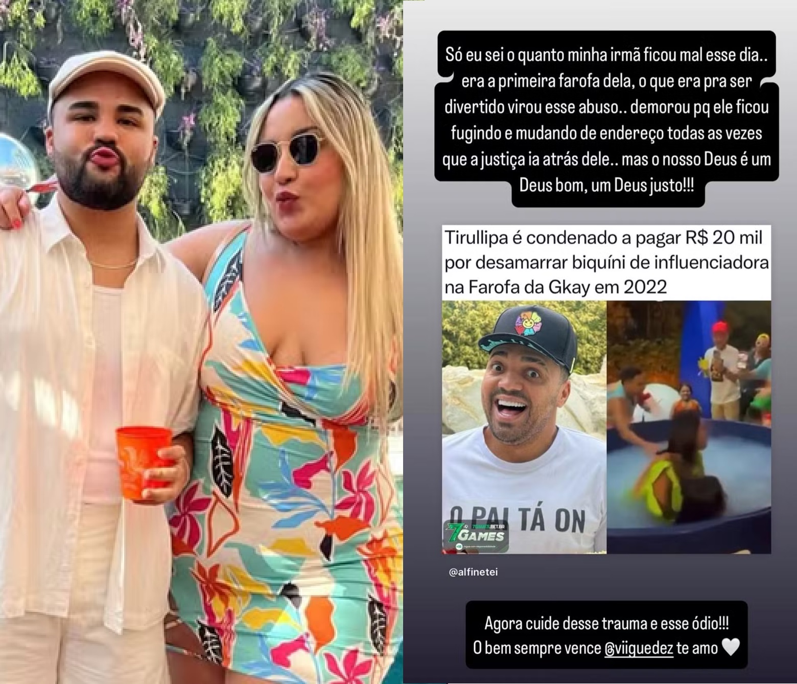 Lucas Guedez comenta condenação de Tirullipa por tirar biquíni de sua irmã: