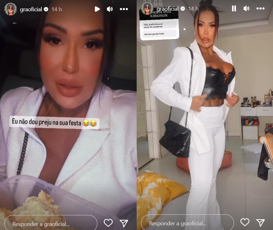 Gracyanne Barbosa leva marmita para não sair de dieta em festa na mansão de Huck