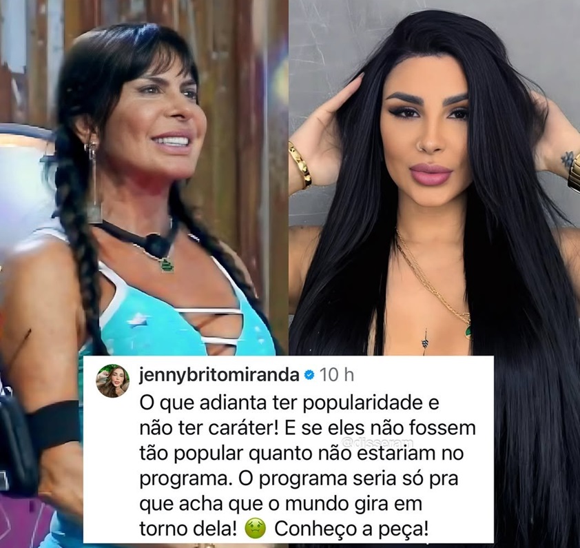 Jenny Miranda detona Gretchen após fala no Power Couple: “caráter”