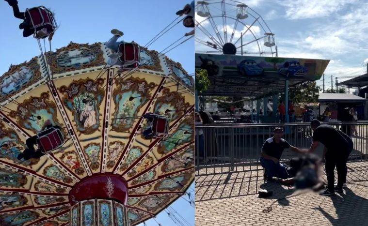 Brinquedo de balanço se solta e mulher é arremessada em parque