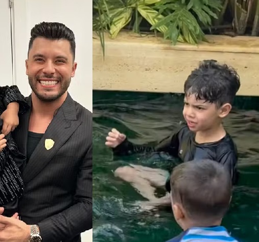 Murilo Huff mostra Léo em aula de natação após conseguir guarda provisória