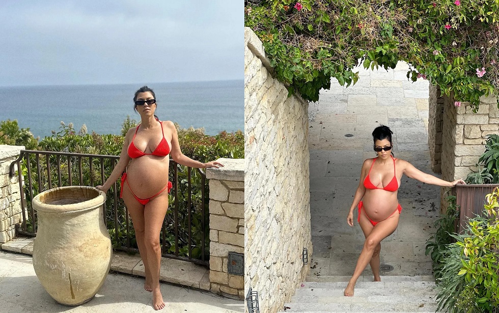 Grávida, Kourtney Kardashian mostra barrigão em fotos de biquíni