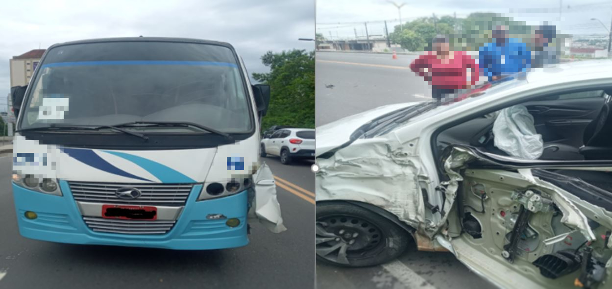 Mulher fica ferida em acidente grave entre carro e micro-ônibus em Manaus