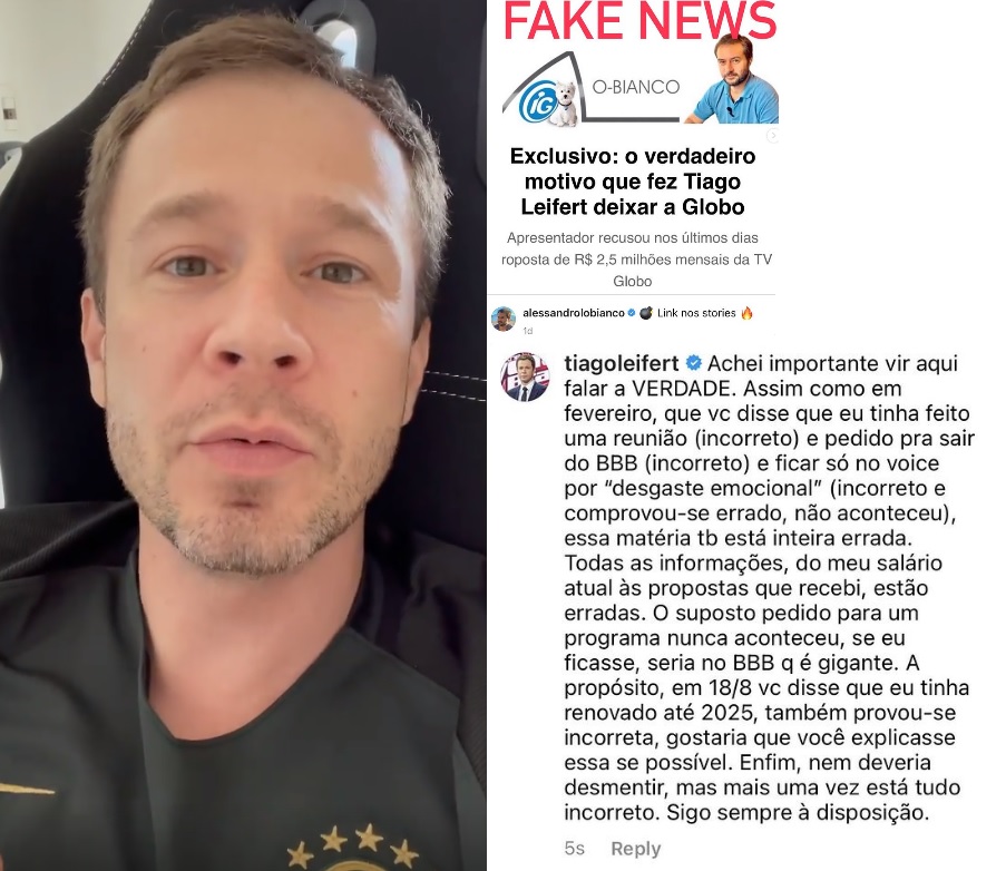 Tiago Leifert se revolta com colunista e manda recado sobre saída da Globo