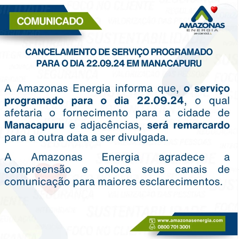  Amazonas Energia adia apagão que aconteceria em Manacapuru neste domingo