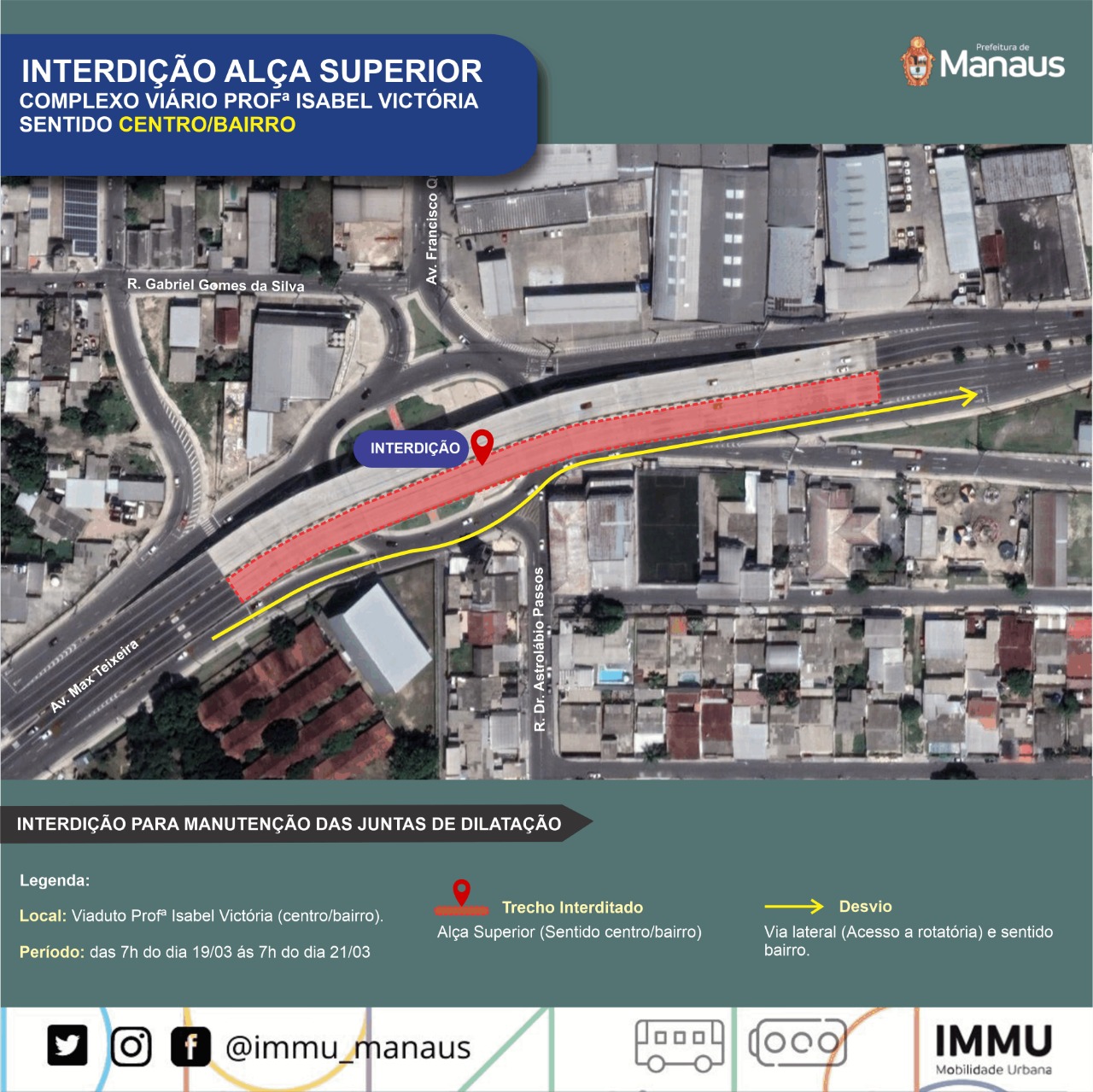 Alça de viaduto do Manoa será interditada neste sábado 