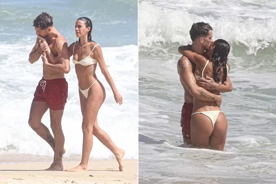 Bruna Marquezine e João Guilherme trocam carinhos em dia de praia; fotos