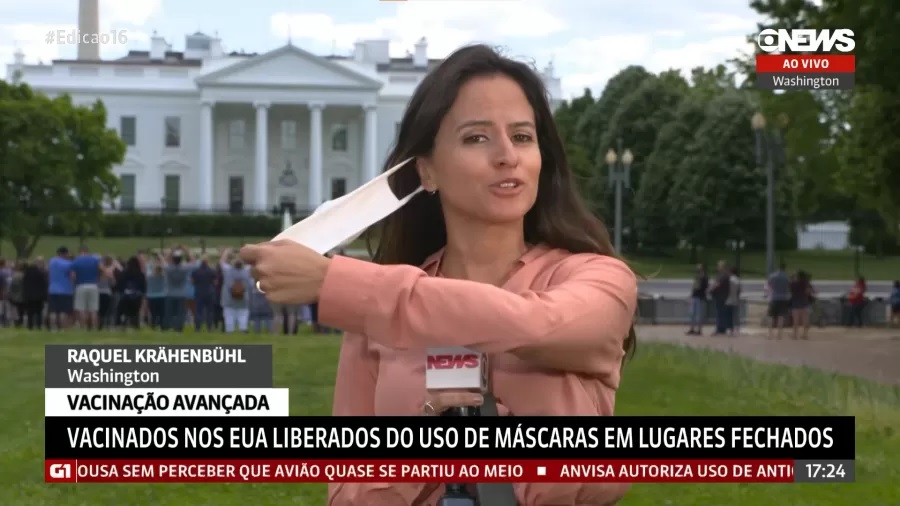 Vacinada, repórter da Globo se emociona ao tirar máscara ao vivo nos EUA