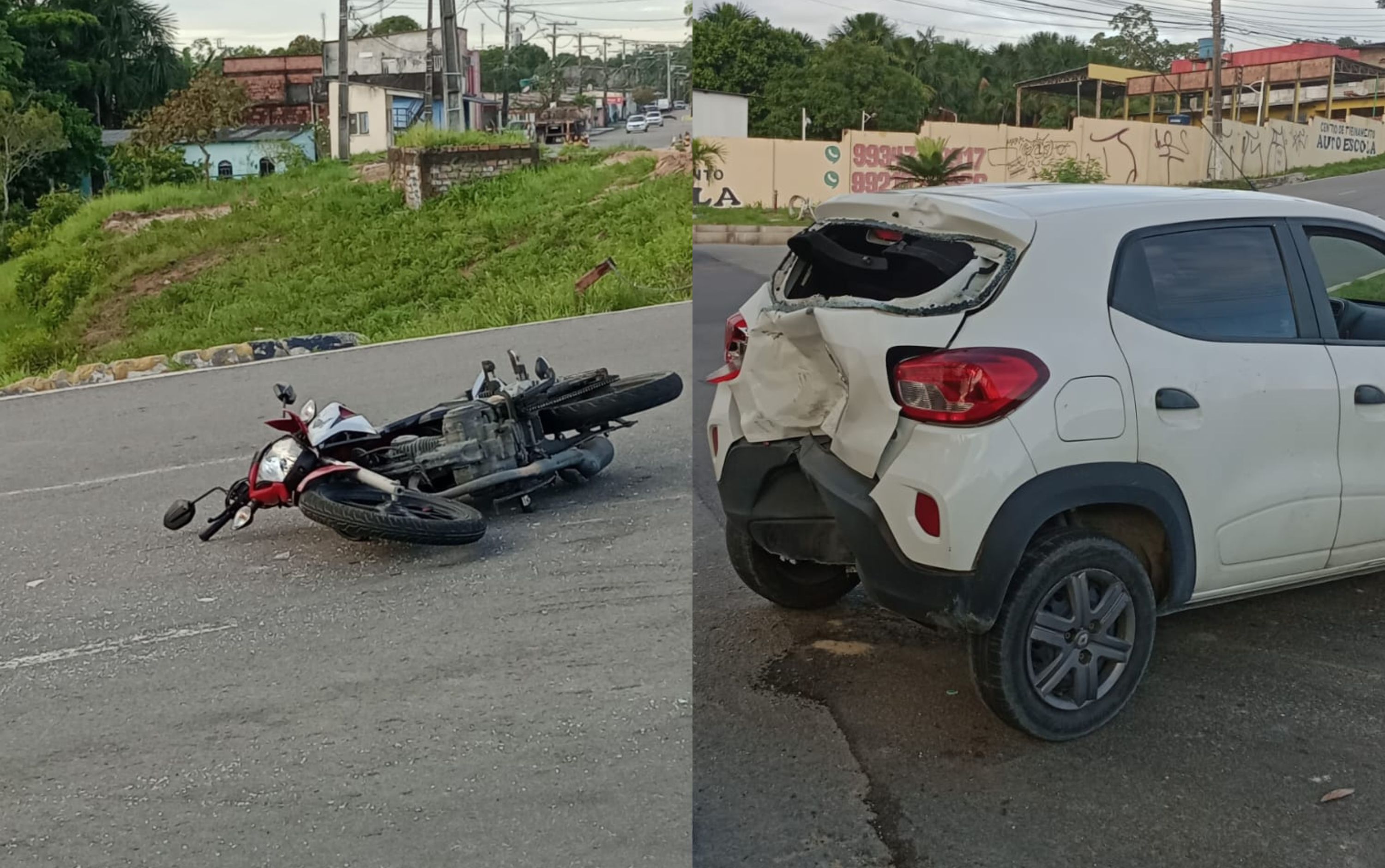 Motociclista achata traseira de carro em acidente violento na Cidade Nova