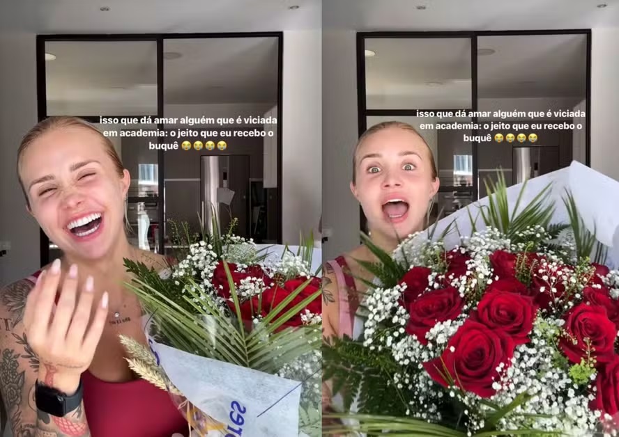 Modelo recebe buquê de flores de Rodrygo em meio a rumores de namoro