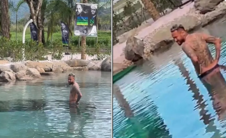 Neymar mergulha em lago interditado em mansão no Rio