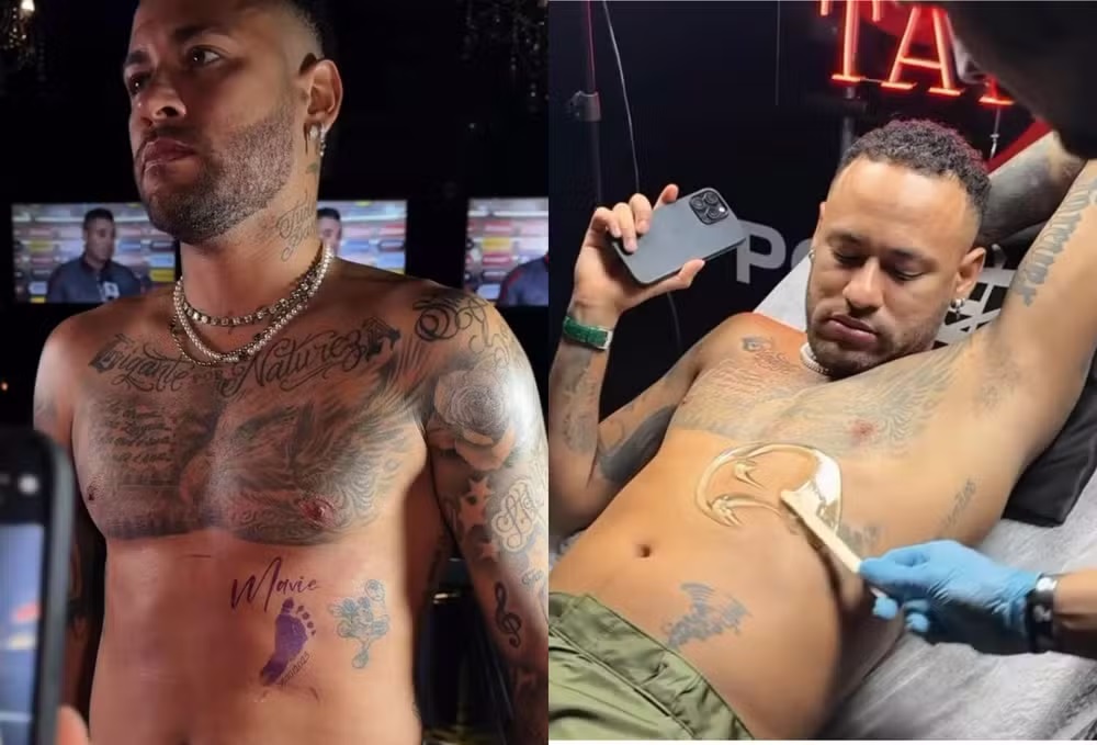 Neymar fez uma tatuagem em homenagem à filha Mavie