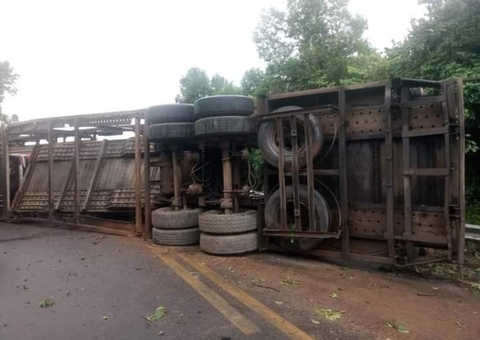 Carreta tomba na BR-174 dentro de reserva indígena 