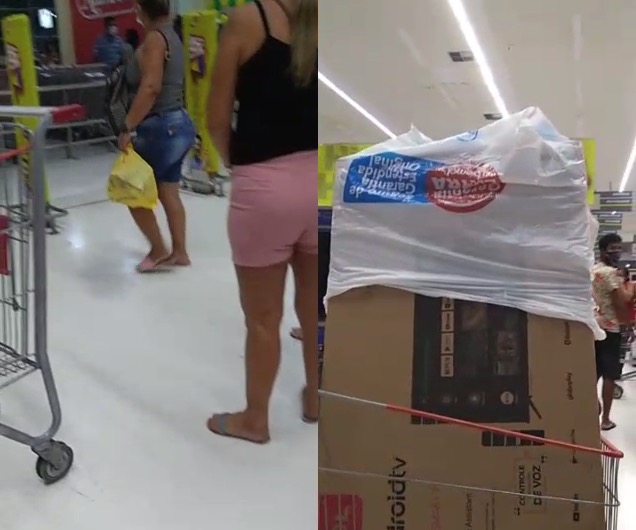 Mulher é flagrada furtando TV de 50 polegadas em supermercado de Manaus