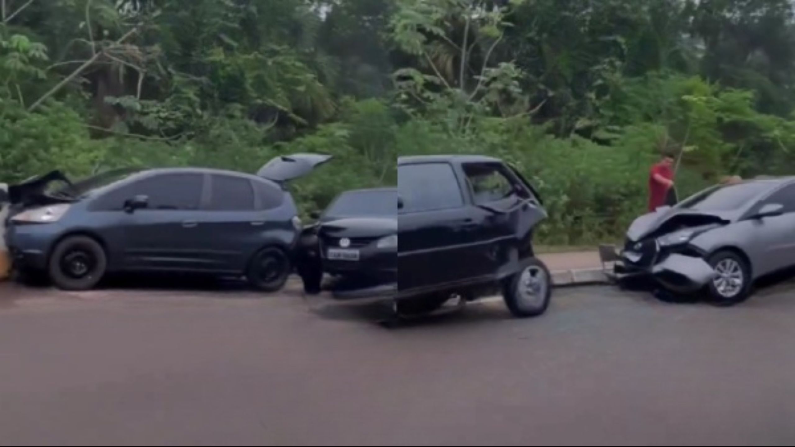 Vídeo: Carros ficam destruídos durante engavetamento em avenida de Manaus