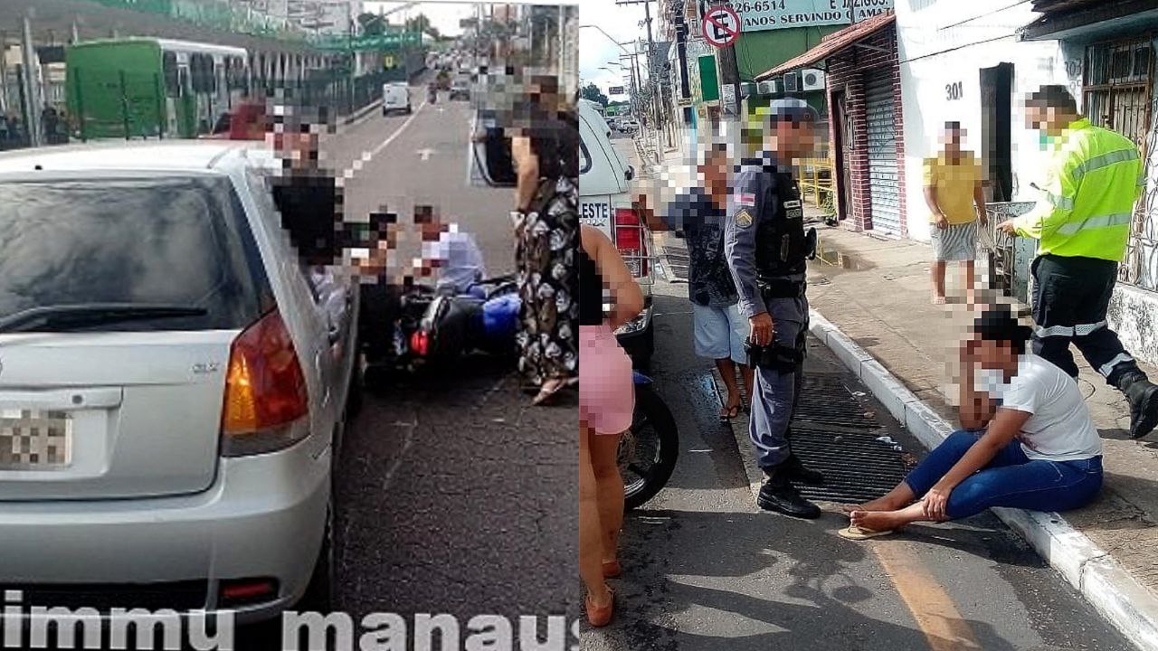 Acidente entre carro e motocicleta deixa trânsito lento no Centro de Manaus