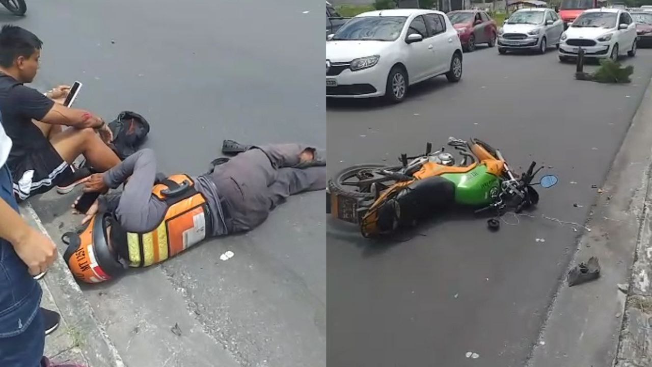 Mototaxista e passageiro ficam feridos em acidente em avenida de Manaus