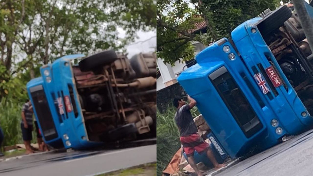 Caminhão tomba e deixa trânsito caótico em avenida de Manaus; vídeo  