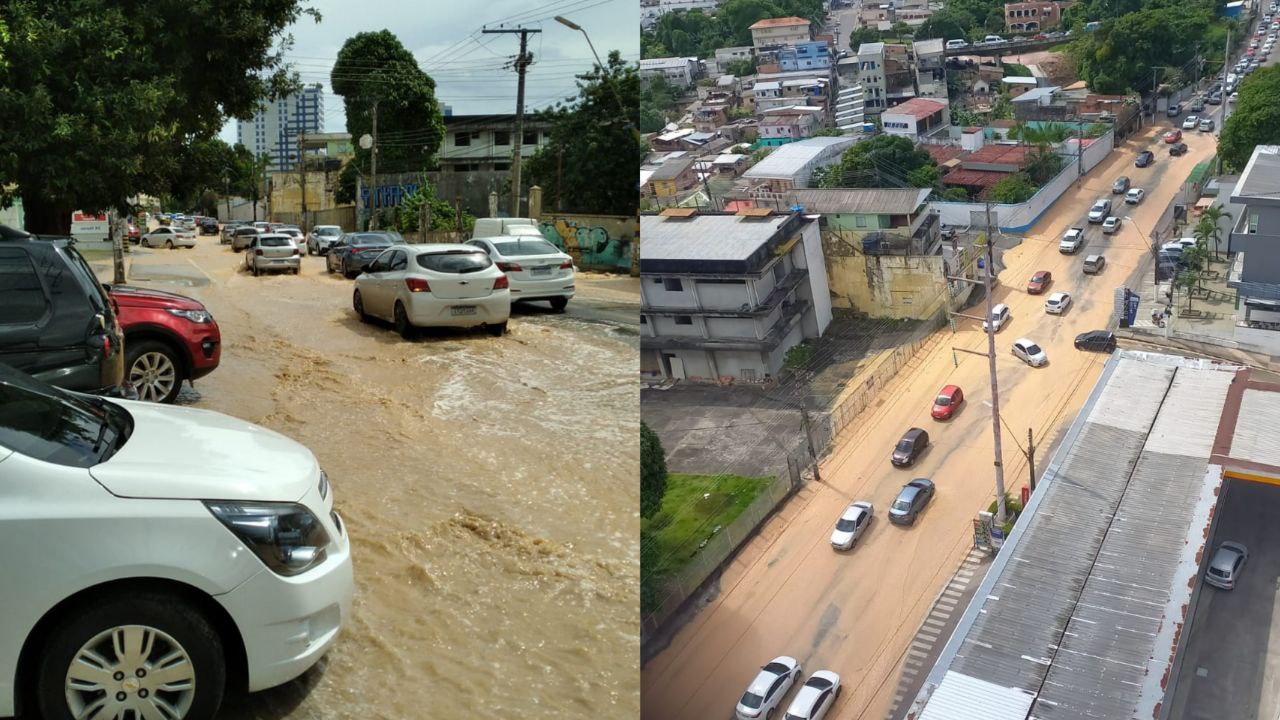 Rompimento de adutora leva enxurrada de lama para avenida de Manaus; vídeo