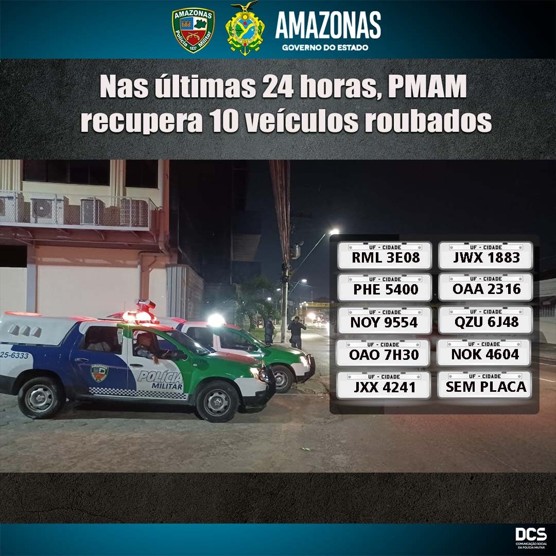Dez veículos roubados são recuperados em Manaus; veja a lista
